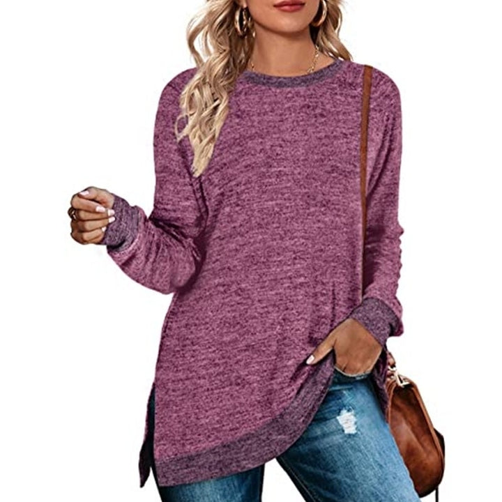 Womens Long Sleeve Sweatshirts Color Block Crewneck Sweaters Tunic Tops Image 10