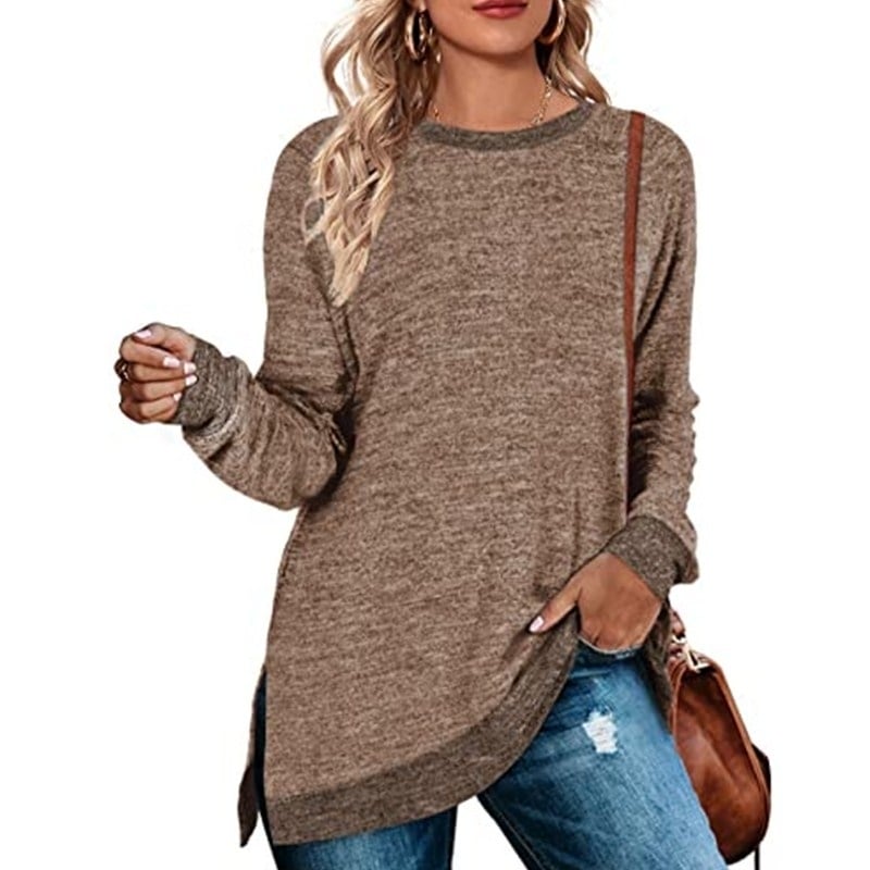 Womens Long Sleeve Sweatshirts Color Block Crewneck Sweaters Tunic Tops Image 11