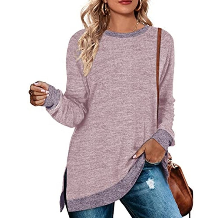 Womens Long Sleeve Sweatshirts Color Block Crewneck Sweaters Tunic Tops Image 12