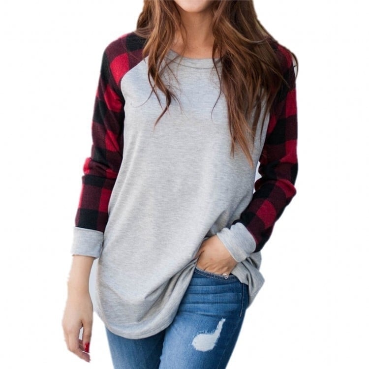 Womens Long Sleeve Shirts Crew Neck Pullover Sweatshirt Image 1