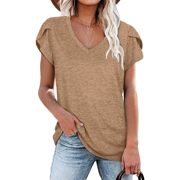 Womens Tops V Neck Summer Petal Sleeve Casual Tshirts Image 9