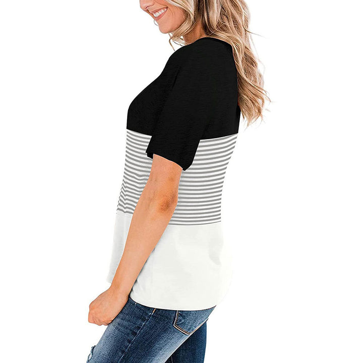 Round Neck Triple Color Block Stripe T-Shirt Image 2