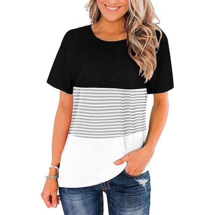 Round Neck Triple Color Block Stripe T-Shirt Image 4