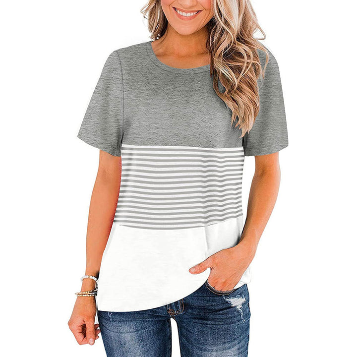 Round Neck Triple Color Block Stripe T-Shirt Image 6