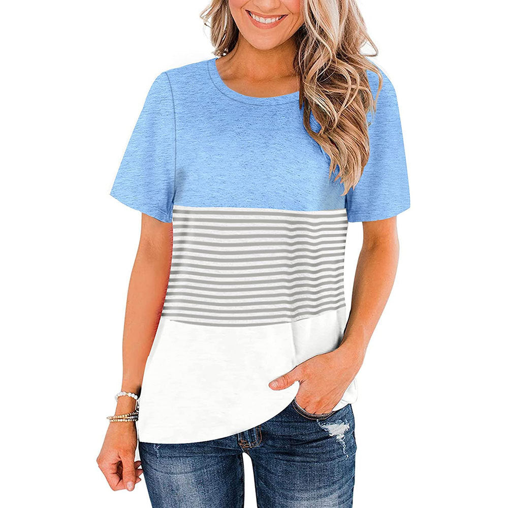 Round Neck Triple Color Block Stripe T-Shirt Image 7