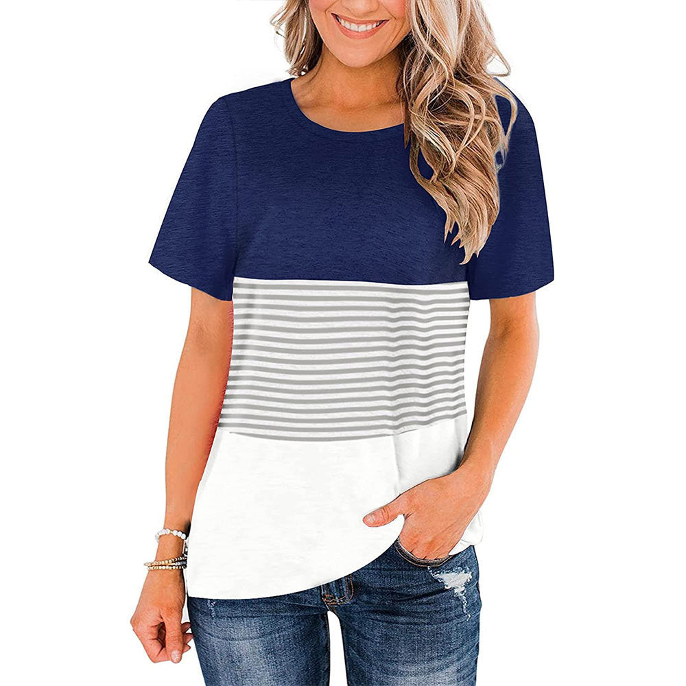 Round Neck Triple Color Block Stripe T-Shirt Image 8