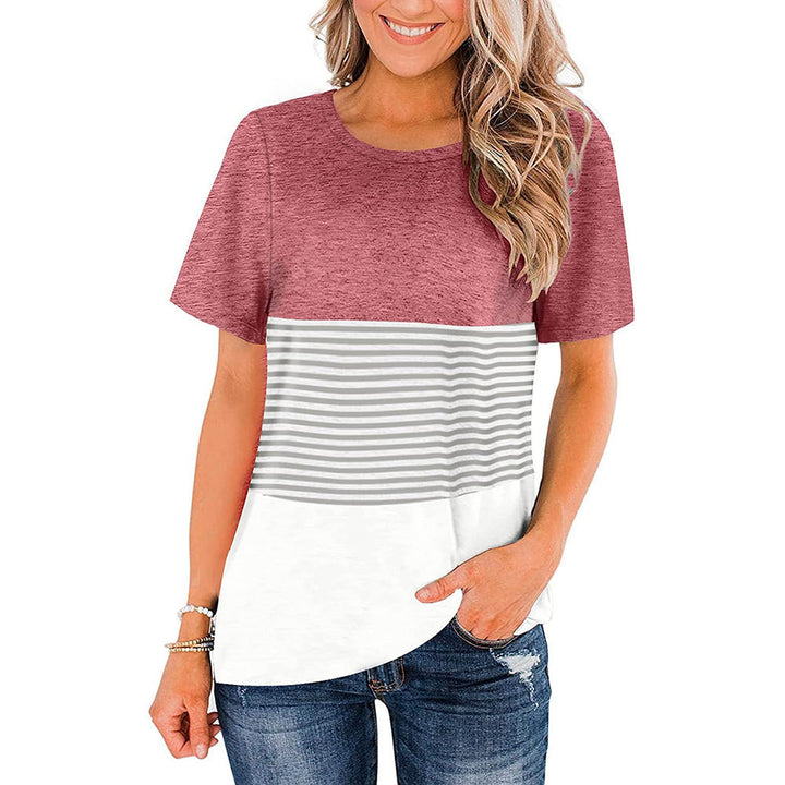 Round Neck Triple Color Block Stripe T-Shirt Image 9