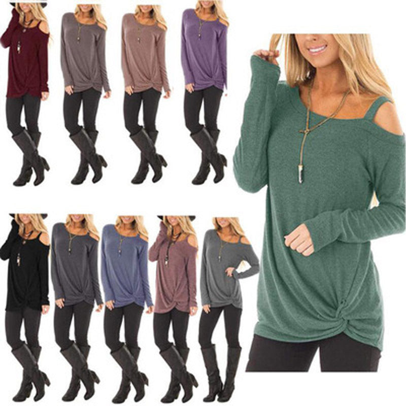 Womens Cold Shoulder Tops Long Sleeve Twist Knot Top Image 1