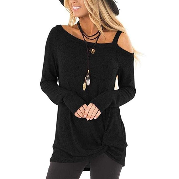 Womens Cold Shoulder Tops Long Sleeve Twist Knot Top Image 3