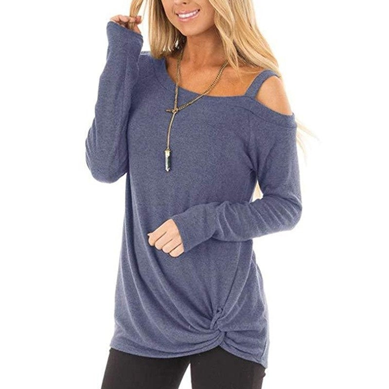 Womens Cold Shoulder Tops Long Sleeve Twist Knot Top Image 6