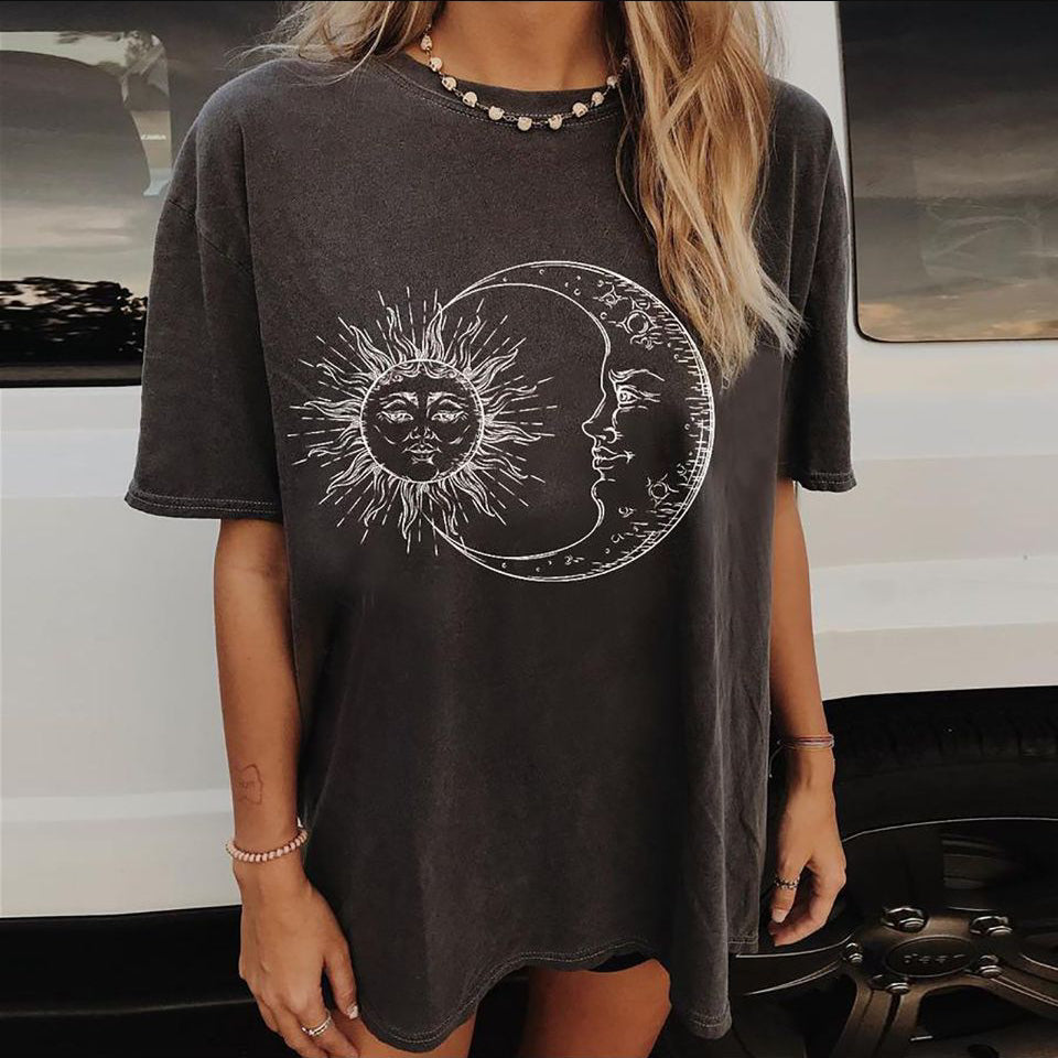 Women Sun and Moon Tie Dye T-Shirt Round Neck Image 1