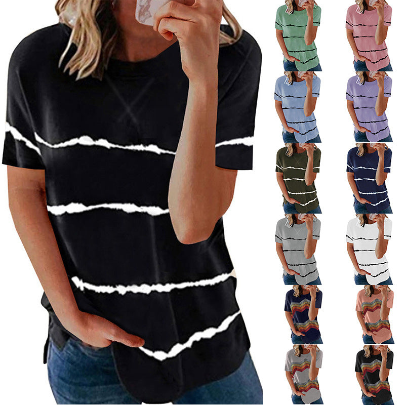 Womens Short Sleeve Crewneck Shirts Loose Casual Tee Image 1