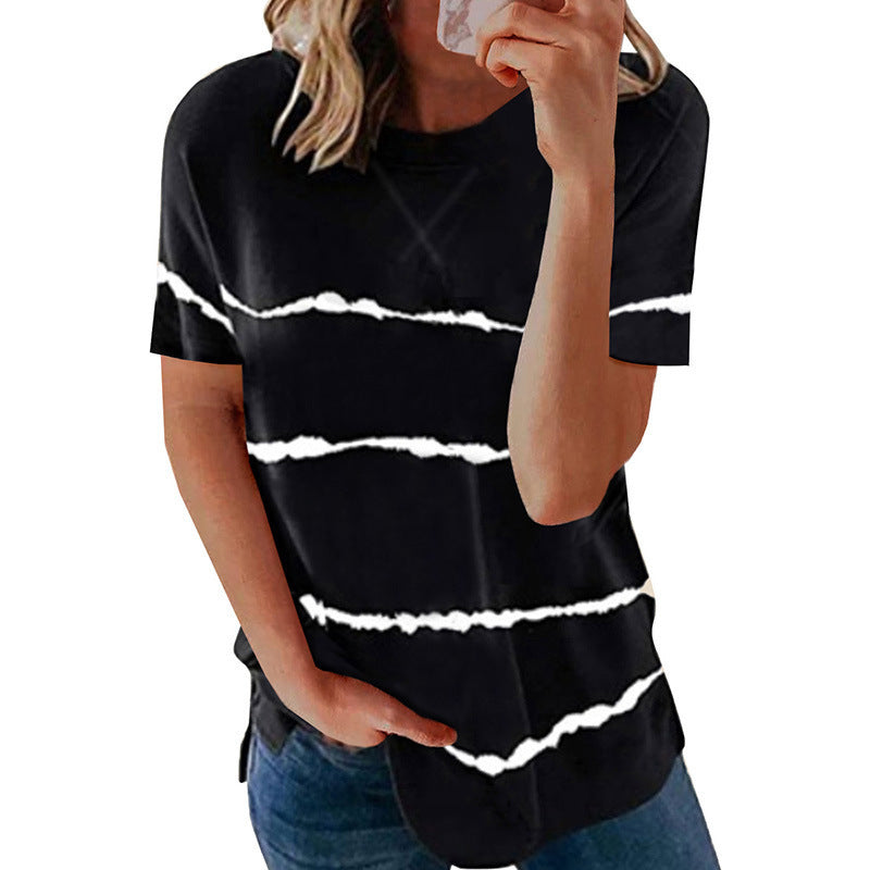 Womens Short Sleeve Crewneck Shirts Loose Casual Tee Image 2