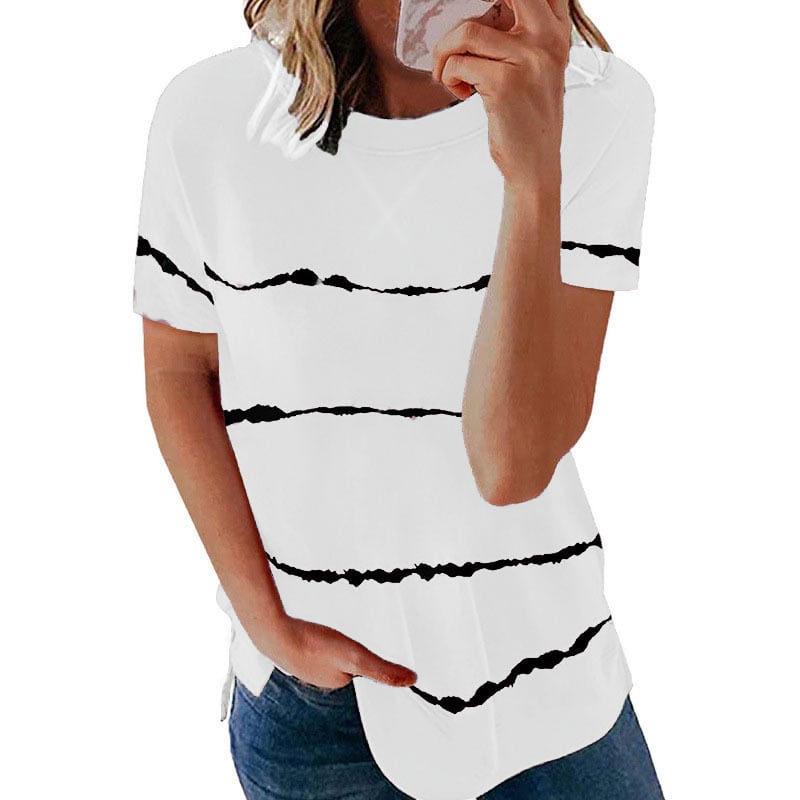 Womens Short Sleeve Crewneck Shirts Loose Casual Tee Image 1