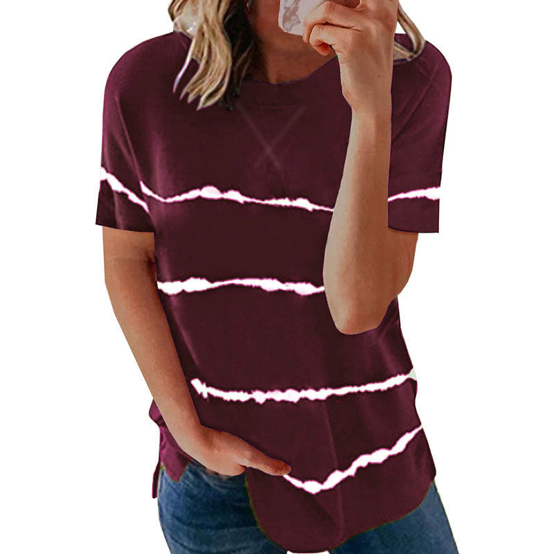 Womens Short Sleeve Crewneck Shirts Loose Casual Tee Image 11