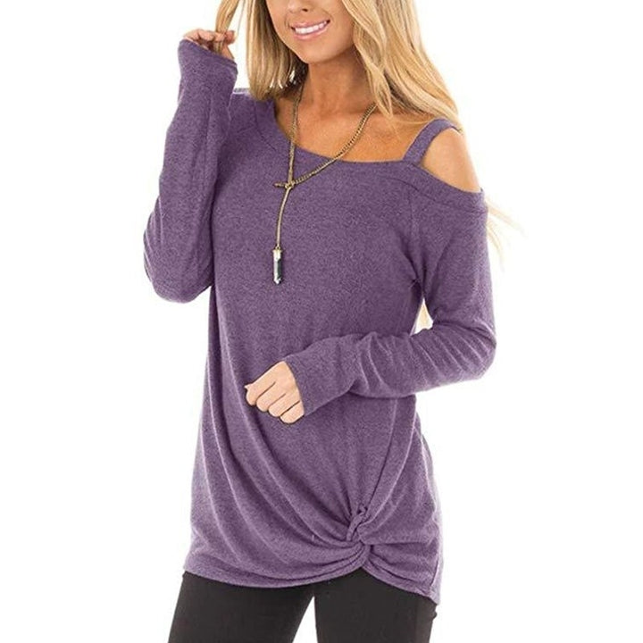 Womens Cold Shoulder Tops Long Sleeve Twist Knot Top Image 7