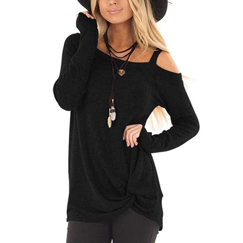 Womens Cold Shoulder Tops Long Sleeve Twist Knot Top Image 8