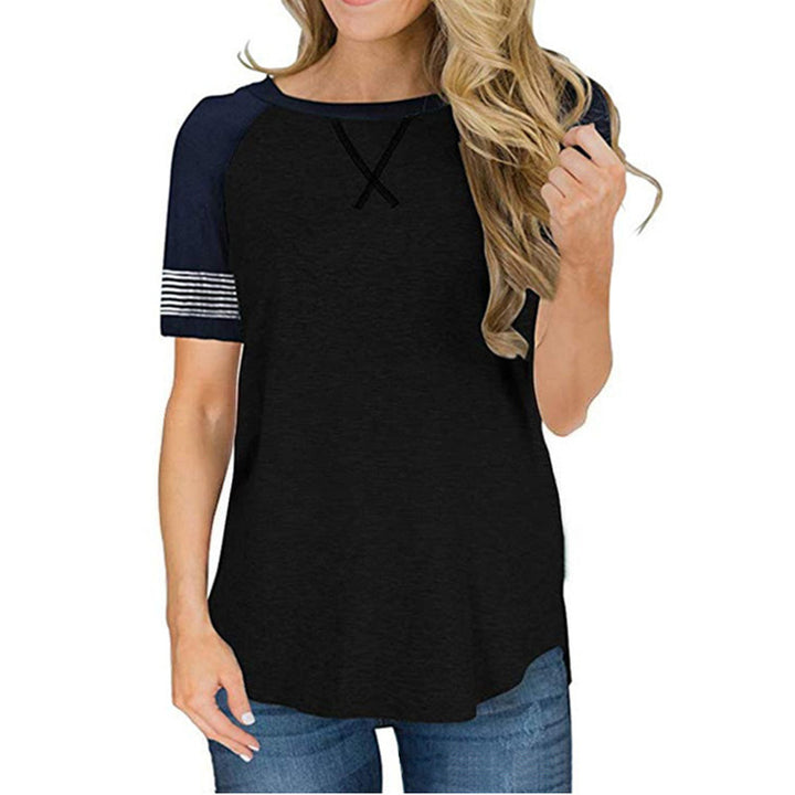 Womens T Shirts Short Sleeve Striped Color Block Leopard Casual Tops Image 4