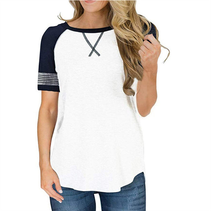 Womens T Shirts Short Sleeve Striped Color Block Leopard Casual Tops Image 8