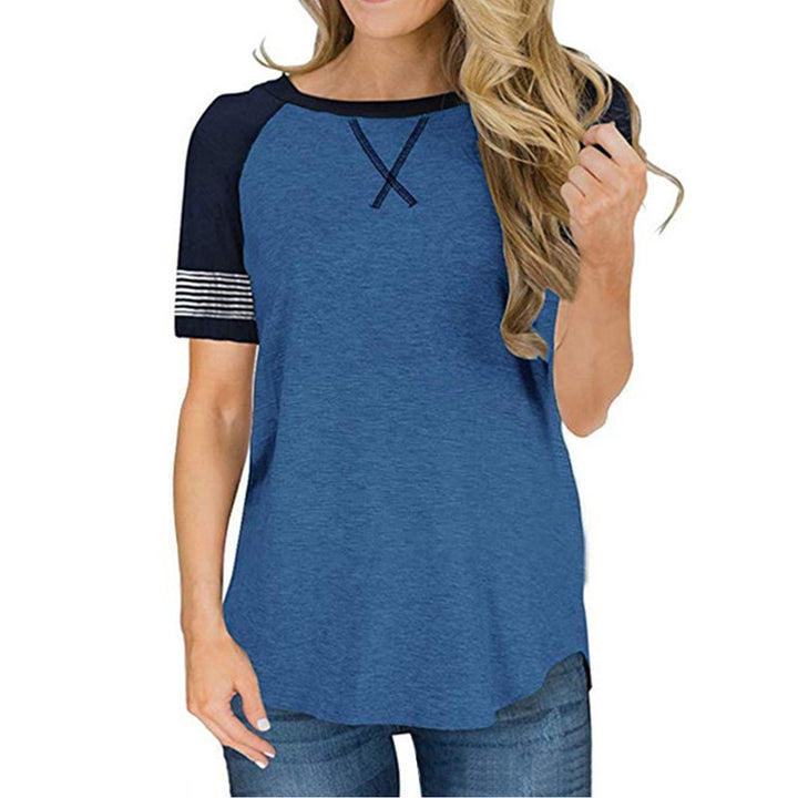 Womens T Shirts Short Sleeve Striped Color Block Leopard Casual Tops Image 9