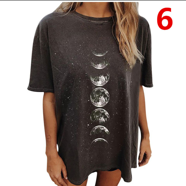 Women Sun and Moon Tie Dye T-Shirt Round Neck Image 4