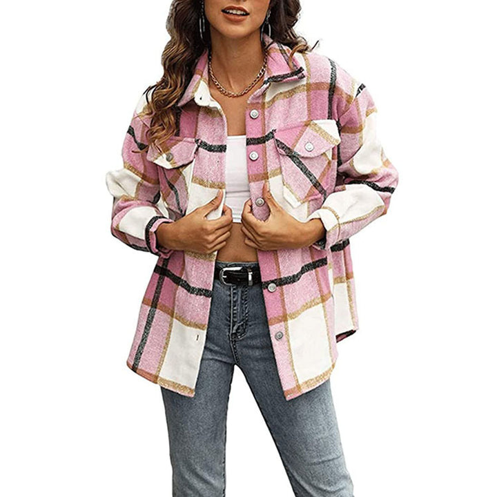 Womens Casual Plaid Wool Blend Button Down Long Sleeve Shirt Jacket Shackets Image 1