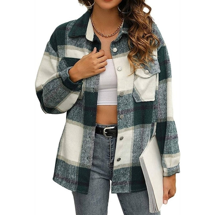 Womens Casual Plaid Wool Blend Button Down Long Sleeve Shirt Jacket Shackets Image 6