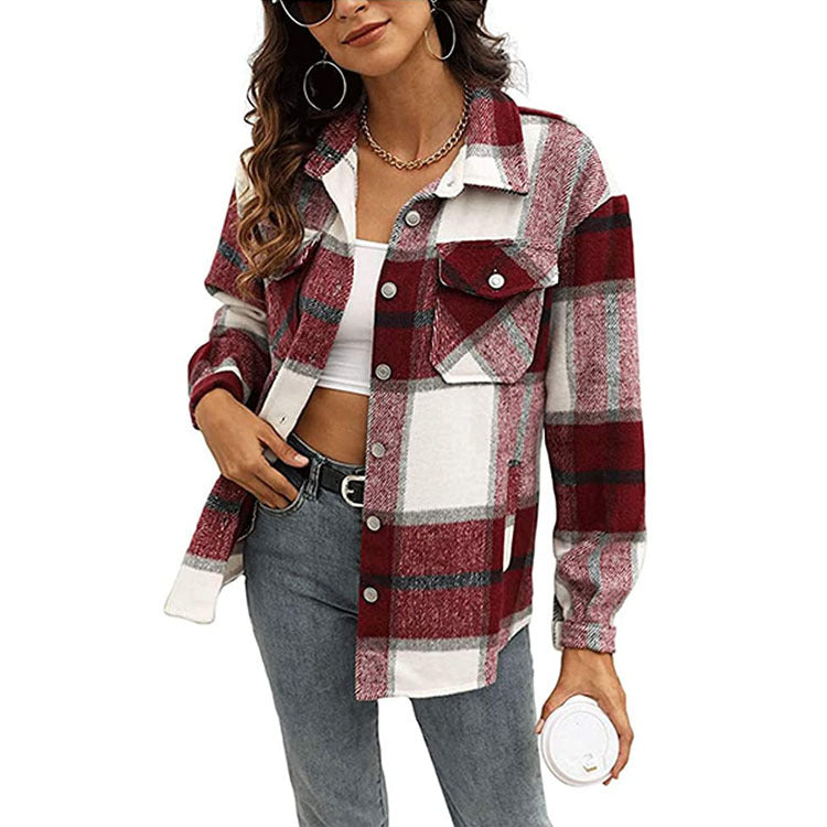 Womens Casual Plaid Wool Blend Button Down Long Sleeve Shirt Jacket Shackets Image 7