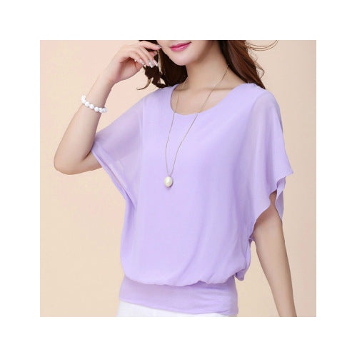 Womens Loose Casual Short Sleeve Chiffon Top T-Shirt Blouse Image 2