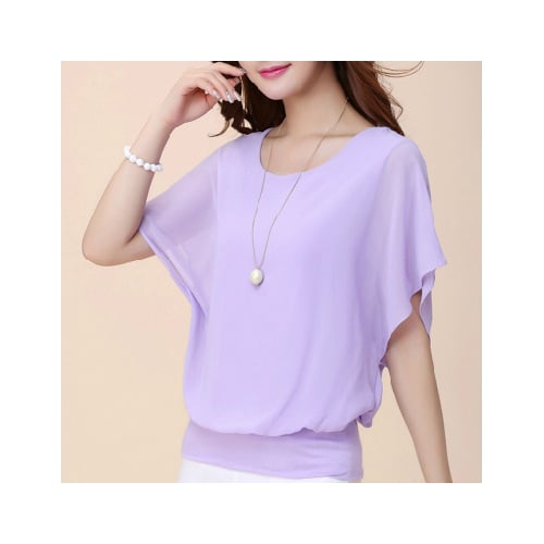 Womens Loose Casual Short Sleeve Chiffon Top T-Shirt Blouse Image 1