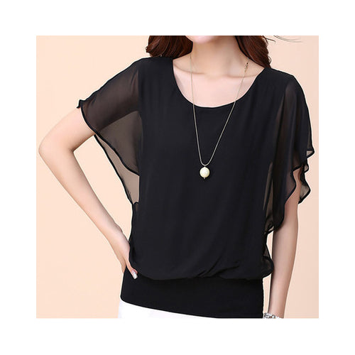 Womens Loose Casual Short Sleeve Chiffon Top T-Shirt Blouse Image 4