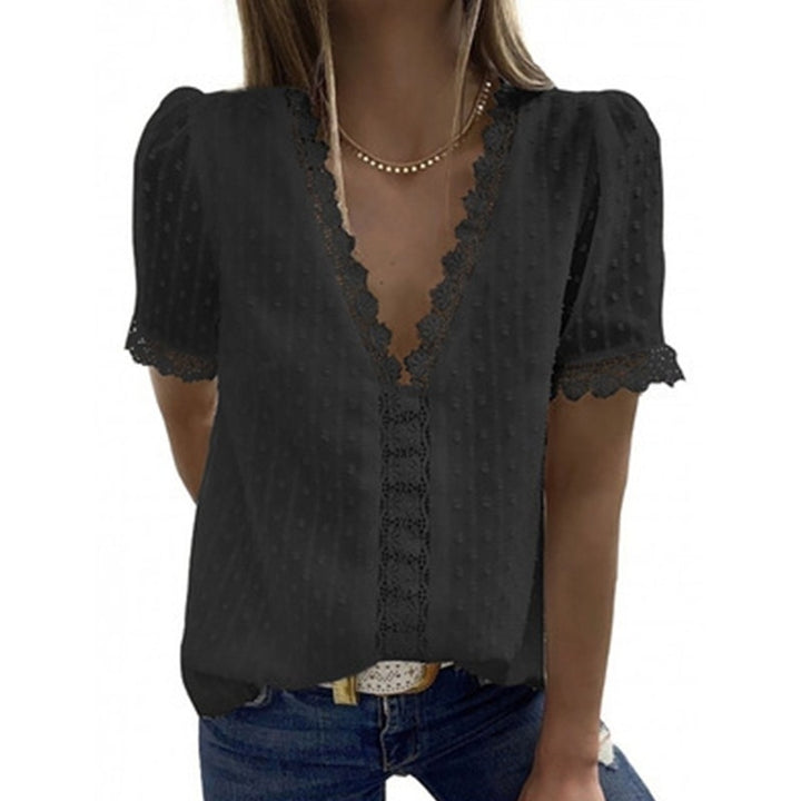 Womens Summer Lace Tops V Neck Short Sleeve Shirts Image 6