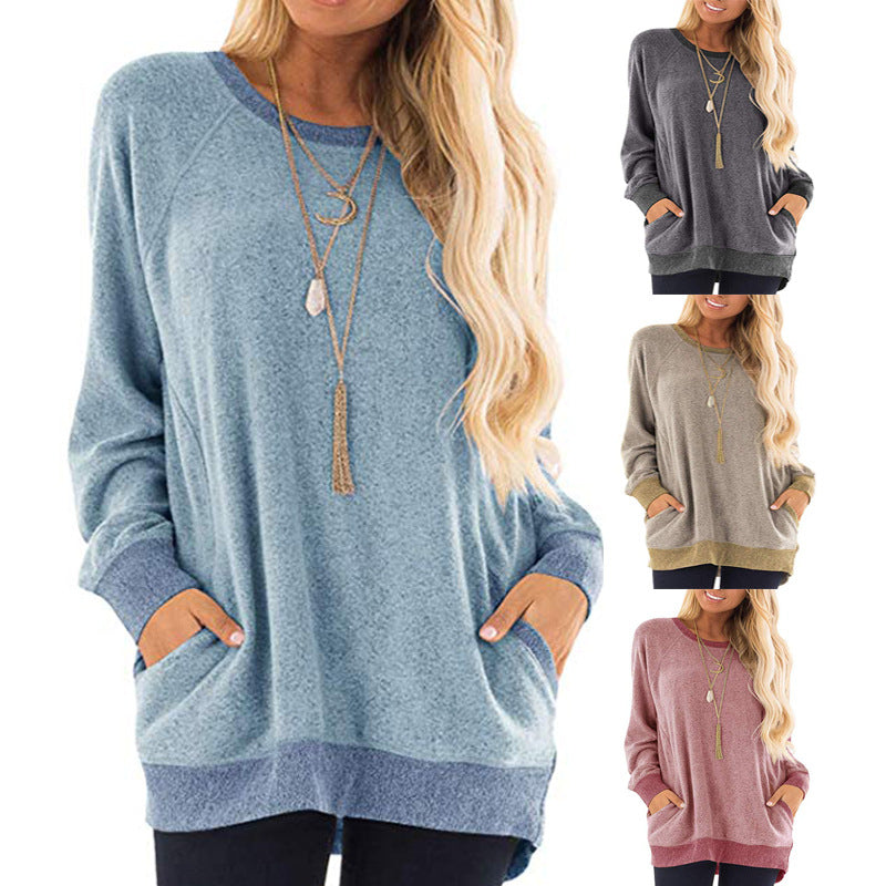 Womens Long Sleeve Round Neck Casual T Shirts Blouses Image 1