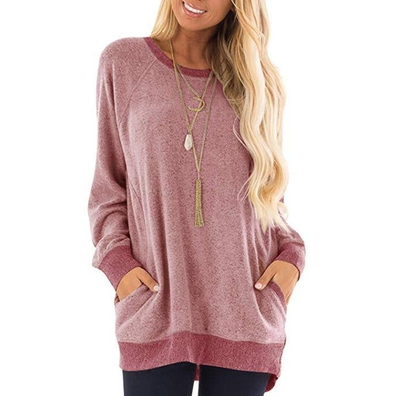 Womens Long Sleeve Round Neck Casual T Shirts Blouses Image 2