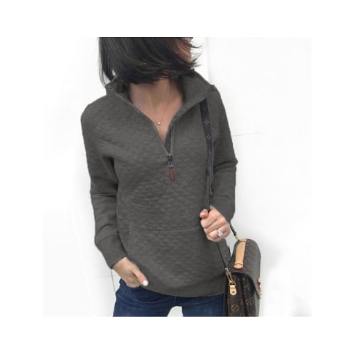 Women Fashion Quilted Pattern Lightweight Zipper Long Sleeve Plain Image 1