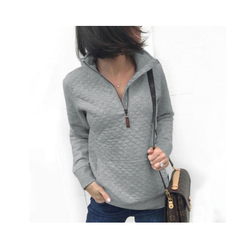 Women Fashion Quilted Pattern Lightweight Zipper Long Sleeve Plain Image 2