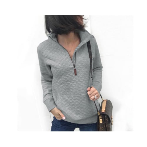 Women Fashion Quilted Pattern Lightweight Zipper Long Sleeve Plain Image 1