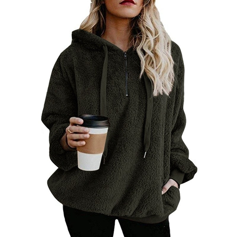 Womens Sherpa Pullover Fuzzy Fleece Sweatshirt Oversized Hoodie with Pockets Image 1