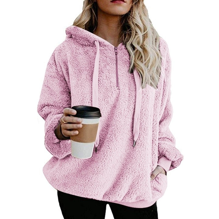 Womens Sherpa Pullover Fuzzy Fleece Sweatshirt Oversized Hoodie with Pockets Image 3