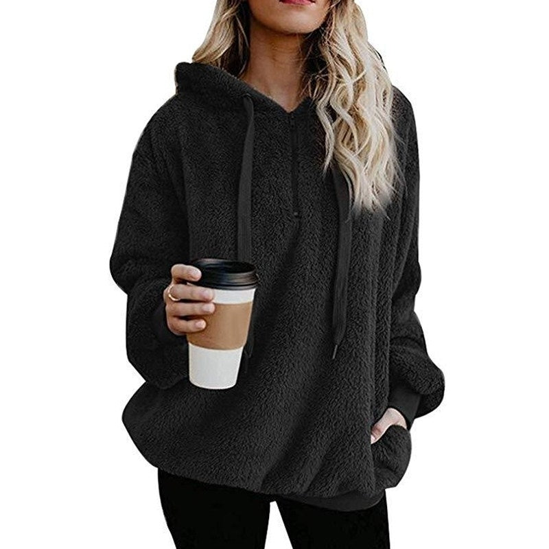 Womens Sherpa Pullover Fuzzy Fleece Sweatshirt Oversized Hoodie with Pockets Image 4