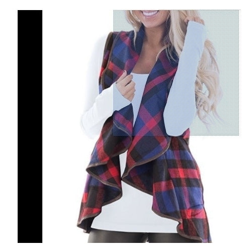 Women Open Front Buffalo Plaid Sleeveless Cardigan Jacket Coat with Pockets Image 10