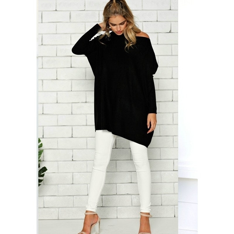 Womens Tunic Tops for Leggings Plain Oversized Shirts Batwing Image 2