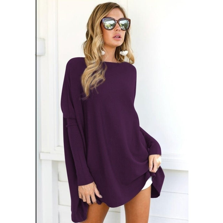 Womens Tunic Tops for Leggings Plain Oversized Shirts Batwing Image 4