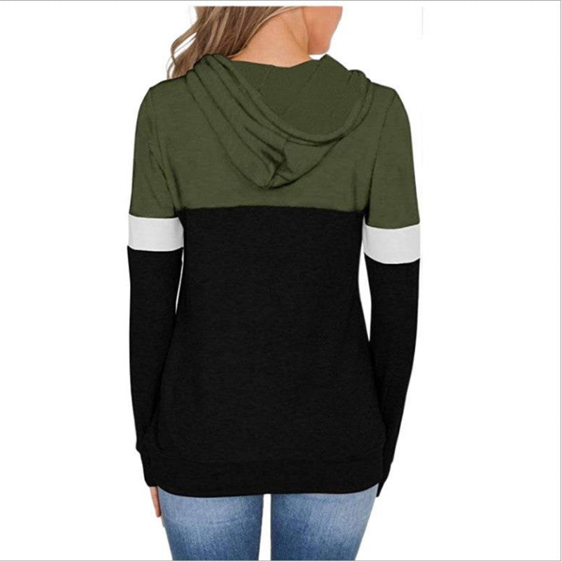 Womens Casual Color Block Hoodies Long Sleeve Drawstring Pullover with Pocket Image 4