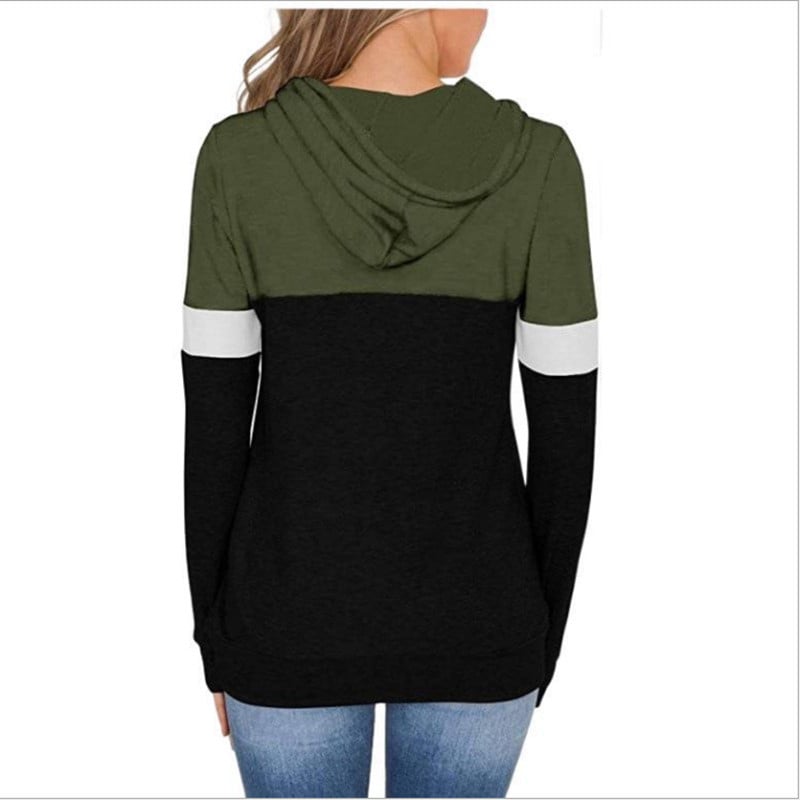 Womens Casual Color Block Hoodies Long Sleeve Drawstring Pullover with Pocket Image 1