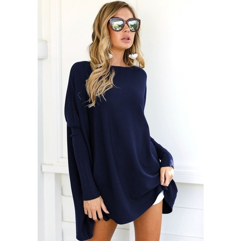 Womens Tunic Tops for Leggings Plain Oversized Shirts Batwing Image 8