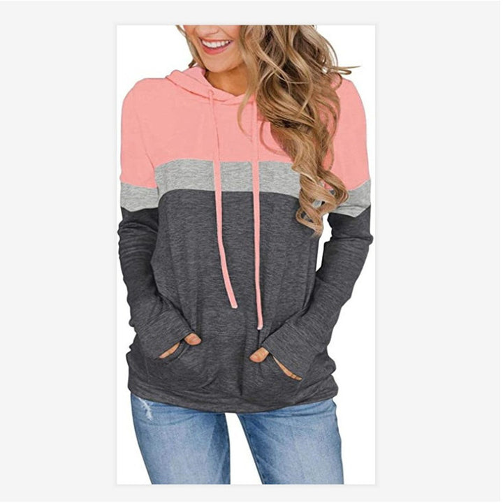 Womens Casual Color Block Hoodies Long Sleeve Drawstring Pullover with Pocket Image 4