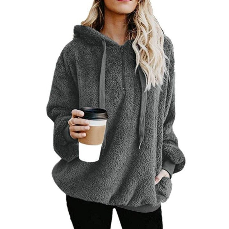 Womens Sherpa Pullover Fuzzy Fleece Sweatshirt Oversized Hoodie with Pockets Image 1