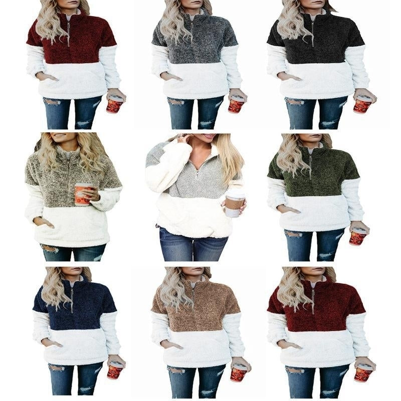 Womens Long Sleeve Zip Sweatshirt Fleece Pullover Outwear Coat with Pockets(S-XXL) Image 1