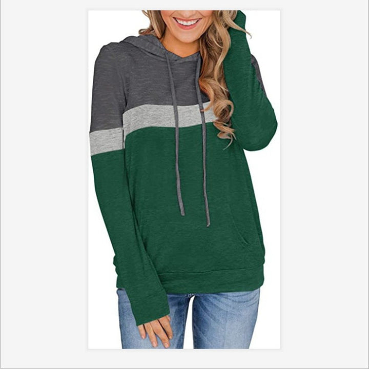 Womens Casual Color Block Hoodies Long Sleeve Drawstring Pullover with Pocket Image 6